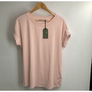 ALL SAINTS Crew Neck Pink Short Sleeve T-shirt Large Women Cozy Soft Modal Cottn